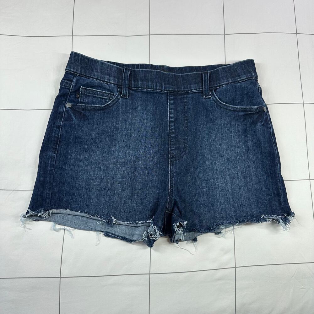 Judy Blue Denim Shorts Womens Large Pull On Raw Hem Dark Wash Stretch Casual